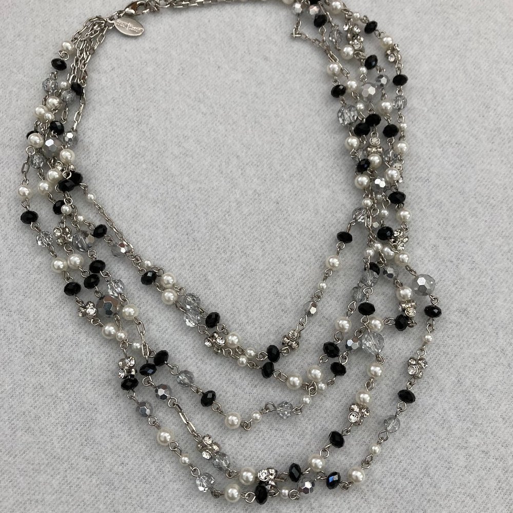 Vintage WHBM Black/Pearl/Crystal Multi-strand Necklace